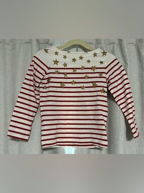 Mini Boden Red & White Striped Long Sleeve Top with Gold Stars